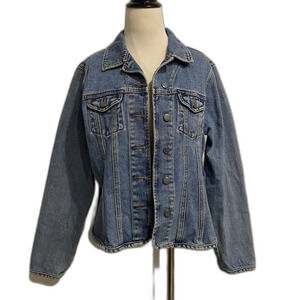 Faconnable Blue Jean Button Down Denim Jacket with Pockets Cotton Size L